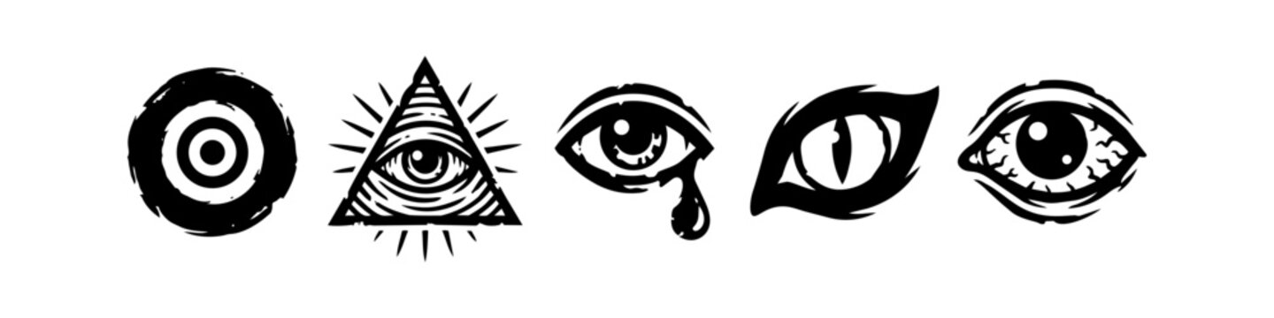 Grunge Mystic Eye Symbols Vector Icon Set