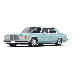 Obraz premium Classic Light Blue Sedan Car Illustration on White