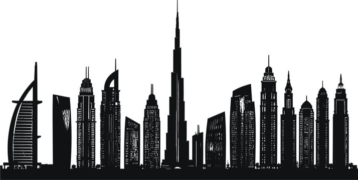 Dubai United Arab Emirates Skyline Silhouette Featuring Burj Khalifa and Modern Skyscraper Architecture Vector Illustration for Travel and Urban Design