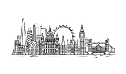 Modern London skyline outline vector in minimalist black and white line art style © MdSajedurRahman