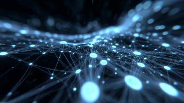 Glowing network lines with bright nodes in abstract style on a dark background, symbolizing the concept of digital connectivity