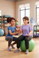 Obraz premium Personal trainer guiding beginner with dumbbell exercise in gym