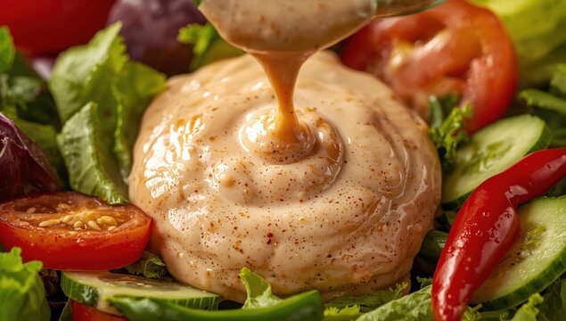 Spicy ranch dressing with chili peppers.