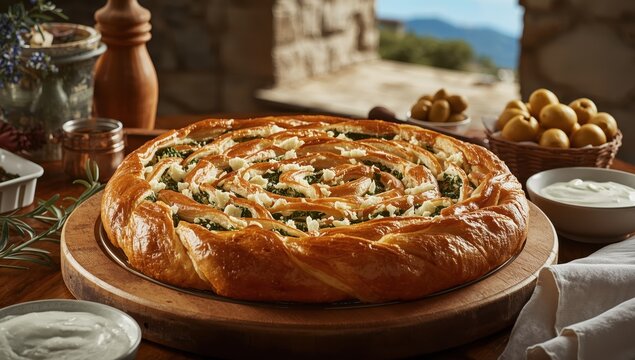 Spinach and feta phyllo pastry or spiral pie.