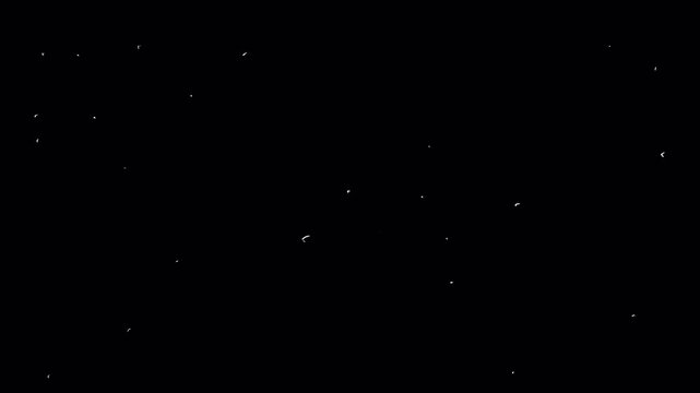 Small white dots dynamically bounce on a black background. Stock video of interference, retro texture, radiation effect, grain, and old film aging in 4K with alpha channel.