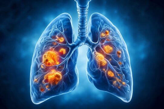 Tuberculosis pulmonary lung infection nodules 3D medical illustration