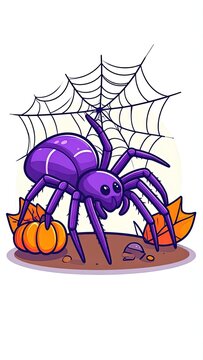 Purple spider on pumpkin Halloween.