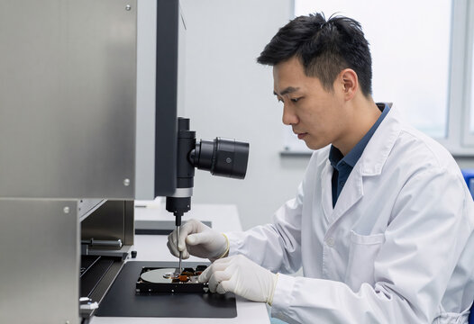 Data Recovery Technician Working on Damaged Hard Drive