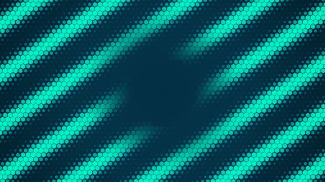Futuristic technology background animation with glowing cyan hexagon diagonal patterns and central copy space. Perfect for nanotech, digital media, and cyber presentation loops.