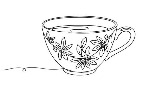 Animation of line drawing of a teacup, representing calm moments, relaxation, and daily rituals.