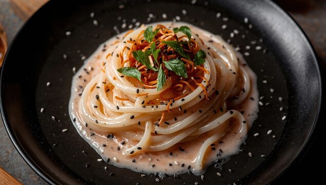 Udon noodles in mentaiko cream sauce with fresh cream