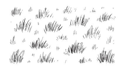 Set of hand-drawn grass silhouettes isolated on a transparent background, doodle design elements. © Sara Studio