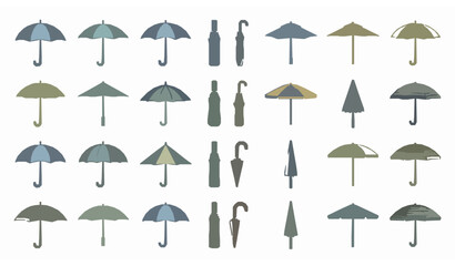 Umbrella Walking Stick and Rain Accessory Minimal Icon Vector Collection © Boloram