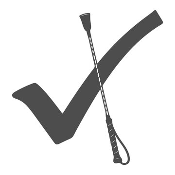 Black Riding Crop Vector Silhouette - Professional Horse Whip Icon for Equestrian Sports, Training and Horse Racing Isolated on White