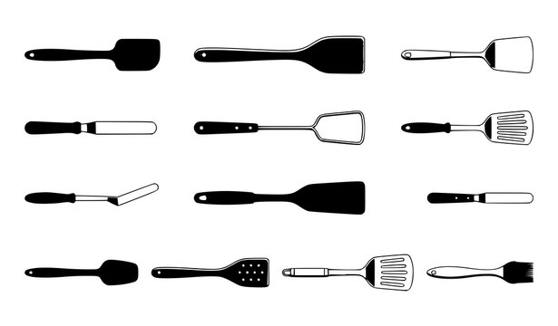 Cooking Utensil Silhouette Collection with Spatulas and Kitchen Tools