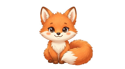Fototapeta premium A cute and charming cartoon fox illustration featuring soft fur texture and large expressive eyes sitting gracefully in a friendly pose Isolated on transparent background