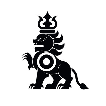 Sacred Royal Lion Silhouette Crown Temple Guardian Emblem Design