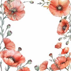 Obraz premium Poppies border watercolor backgrounds flower poppy.