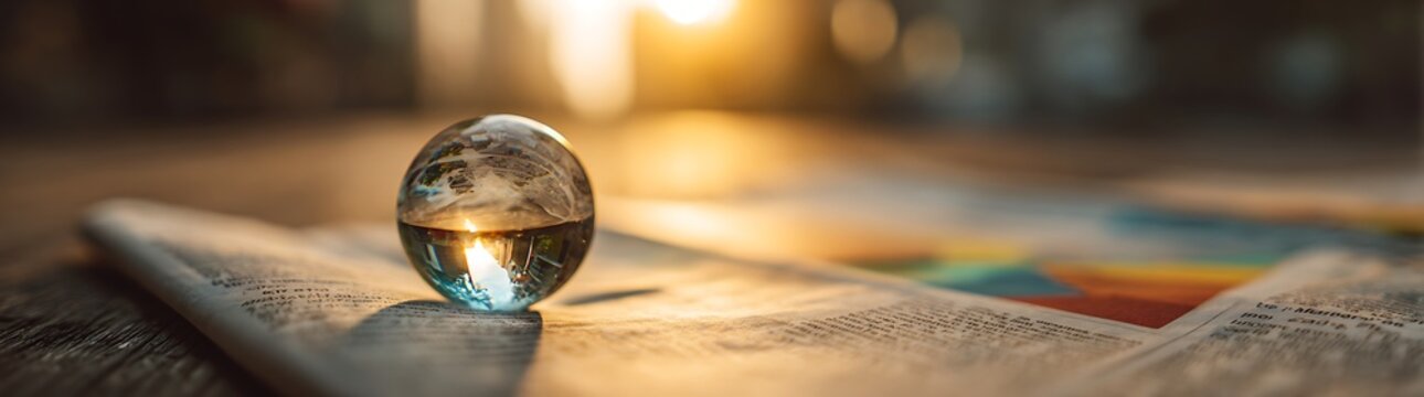 A background with a glass globe on a financial newspaper, emphasizing global economic perspectives