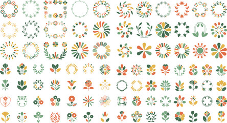 Obraz premium Collection of various colorful floral shapes and designs on white background