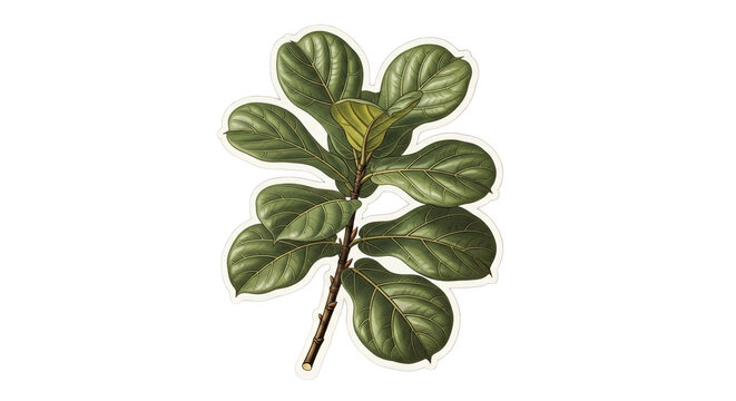 Ficus Leaf Branch Isolated On Black For Botany And Nature Concepts