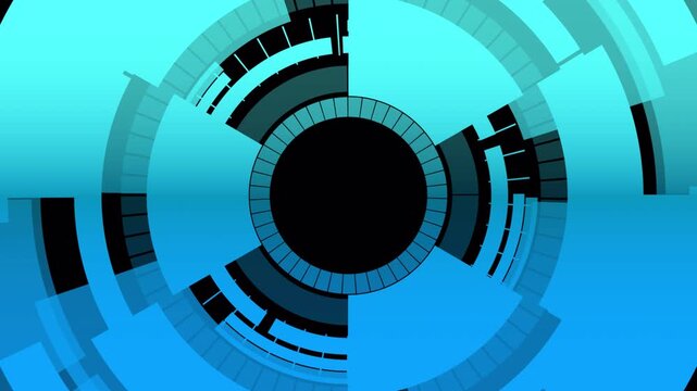 Split Blue Tech Gear HUD with Abstract Motion Design, Cyan Radial Interface and Futuristic Digital Dashboard Background
