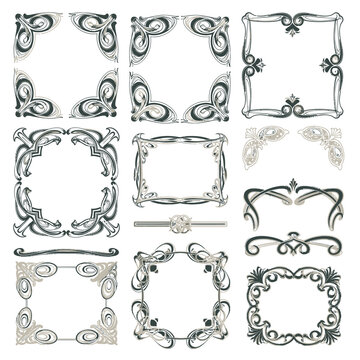 Elegant ornamental frame collection, antique design elements.