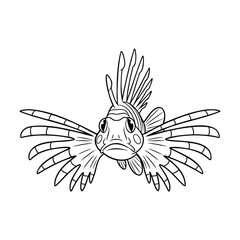 Cute Cartoon Pufferfish Smiling with Flippers Line Art Illustration © Jahanara Begum Stock