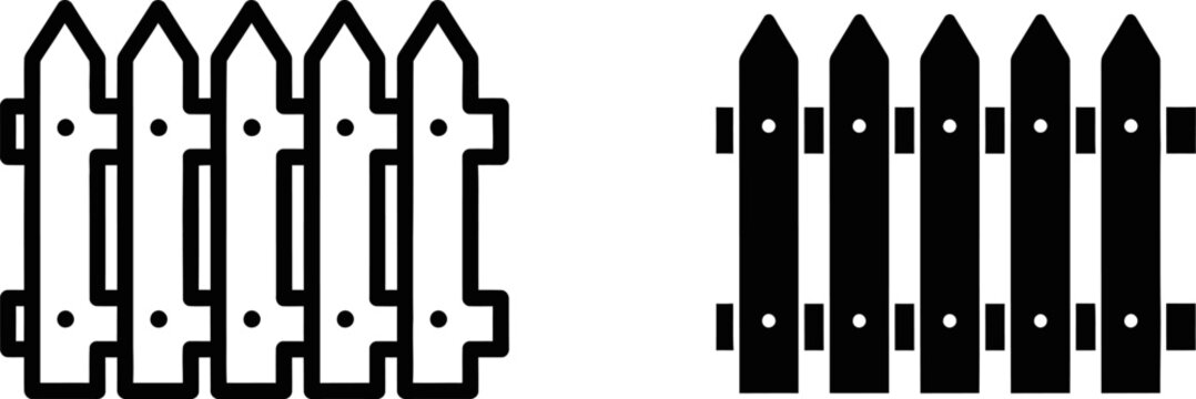 Picket fence icons in outline and solid black for garden boundary or property definition