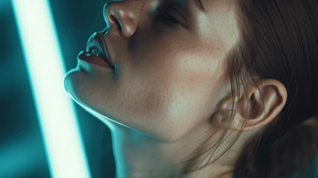 Elegant female model with glowing skin illuminated by soft light, luxury beauty skincare and cosmetic wellness portrait