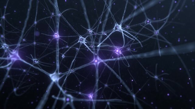 Abstract neural network with glowing connected nodes, futuristic artificial intelligence concept and advanced digital data visualization