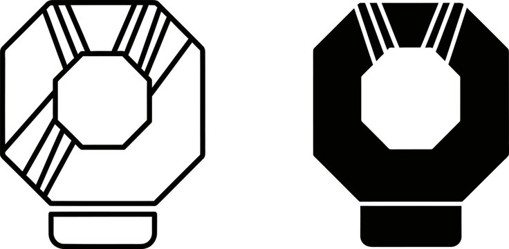 Abstract geometric shape in line art and solid silhouette on white background