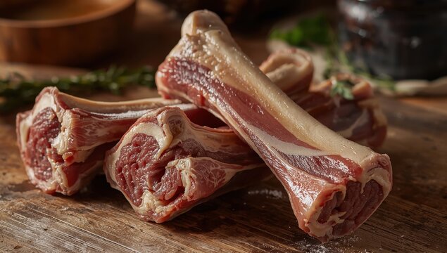 Detailed view of uncooked soup bones for broth, highlighting texture and fat, embodying classic cooking and homemade meals.