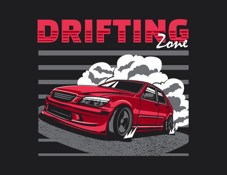 drifting 90s car vector scene illustration graphic