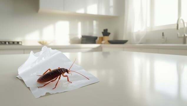insect management, German roach caught on adhesive trap