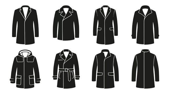 Collection Of Coat Silhouettes In Black And White Minimalist Style Silhouette