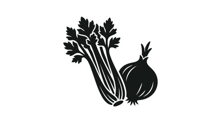 Celery stalk and onion vegetable silhouette stalks © MdRakib
