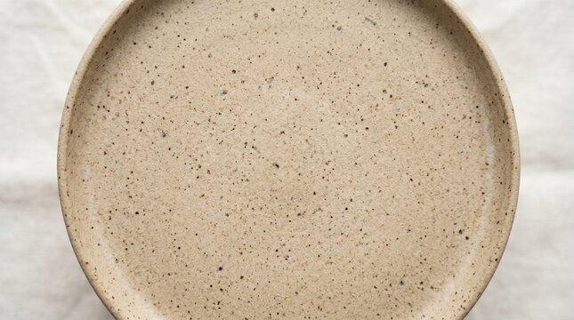Closeup of speckled beige ceramic plate texture