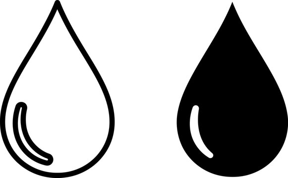 Two liquid drop icons with outline and solid fill on white background for design