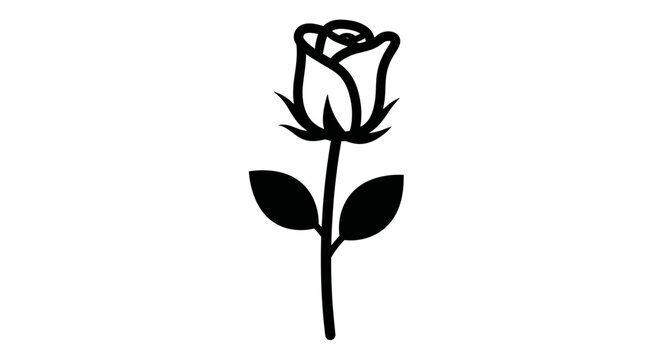 Black silhouette of a single rose on white background simple elegant floral design element