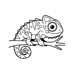 Cute Cartoon Chameleon on Branch Line Art Illustration © Jahanara Begum Stock