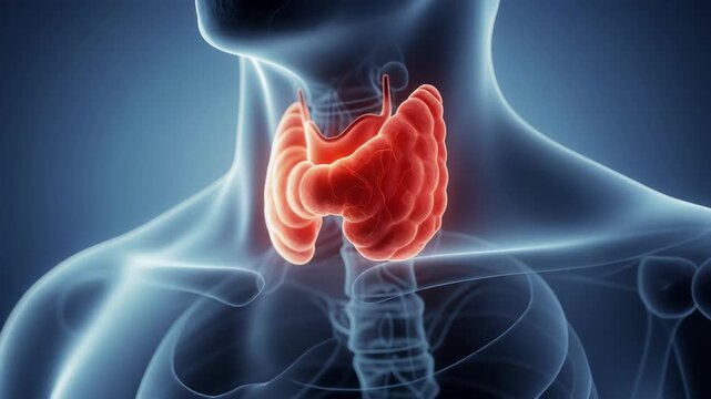 Dynamic 3D animation of glowing pulsating thyroid gland in neck anatomy visualization