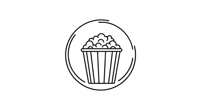 Popcorn bucket icon, simple line art, cinema snack, entertainment symbol