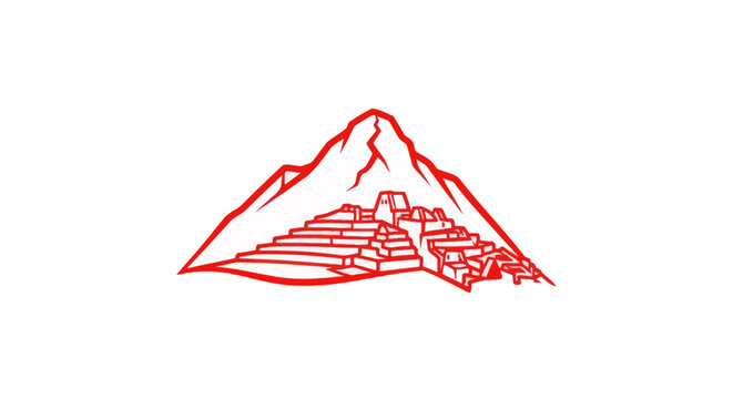 Ancient Inca Citadel Outline on Mountain Peak - Machu Picchu Vector Icon