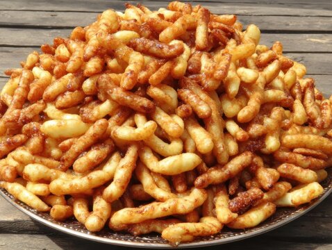 Traditional Kazakh Shek-Shek Honey Fried Dough Dessert on Plate, Central Asian Sweet Food