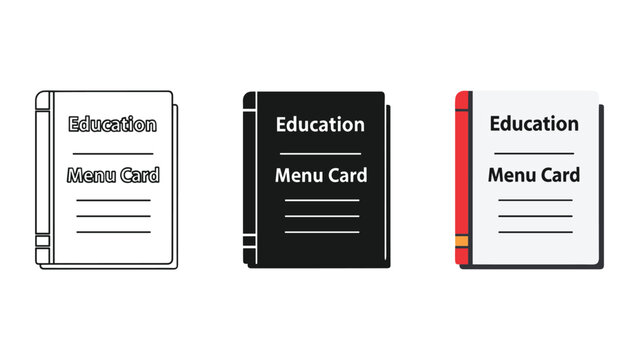 Education menu card icon set in outline solid black and flat color designs for school administrative materials and classroom resource documents