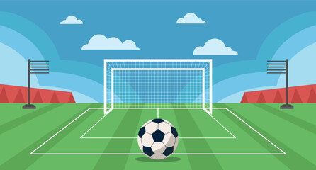 Soccer goal with ball on the field. Football match banner, illustration. © Tatiana