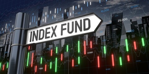 Index fund - signpost and financial data - 3D illustration © PX Media