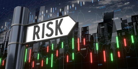 Risk - signpost and financial data - 3D illustration © PX Media