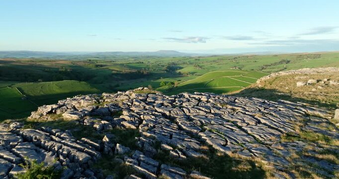 Flying over limestone pavement in Yorkshire Dales